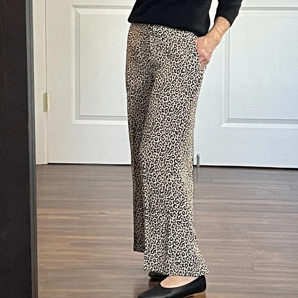 J Crew Leopard Print 100%Silk Wide Leg Pant 00 - Picture 1 of 9